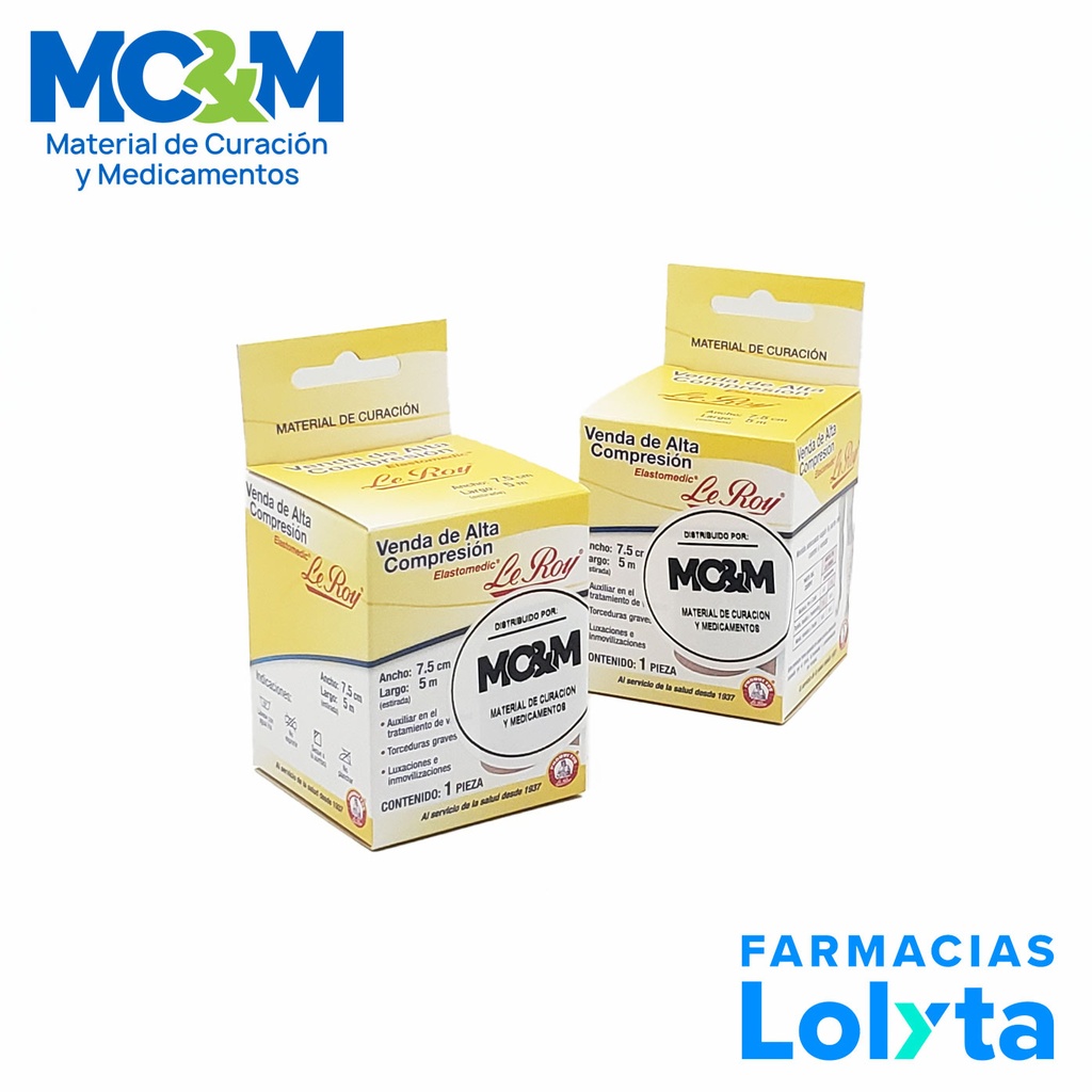 VENDA ELASTOMEDIC ALTA COMPRESION 7.5CMX5M LEROY