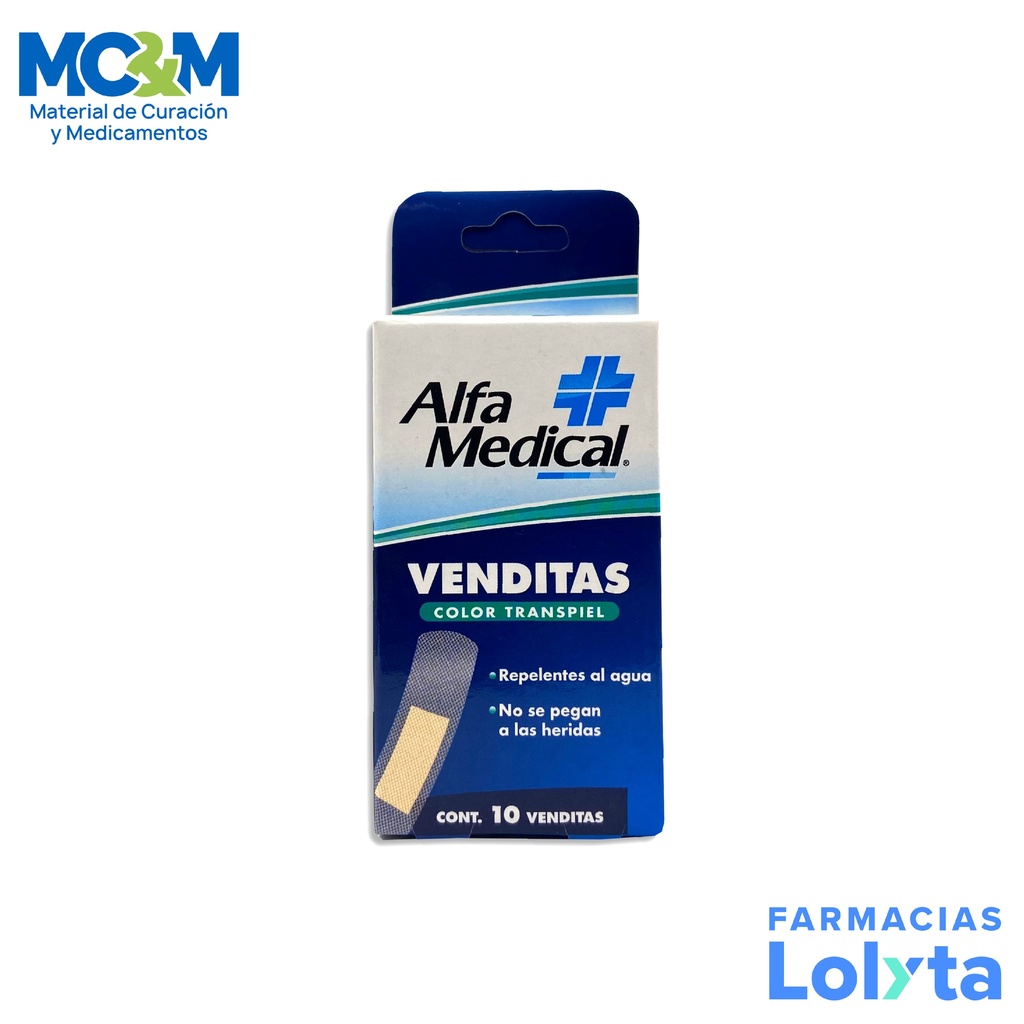 VENDITAS TRANSPIEL 72 X 19 MM C/10 PZAS ALFA MEDICAL (CURITA)