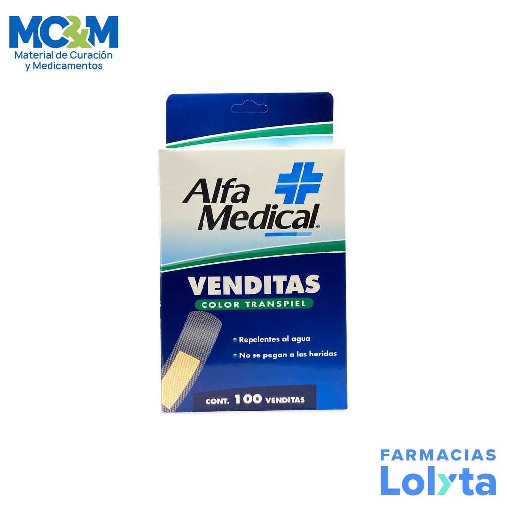 VENDITAS TRANSPIEL 73 X 18 MM C/100 PZAS ALFA MEDICAL (CURITA)