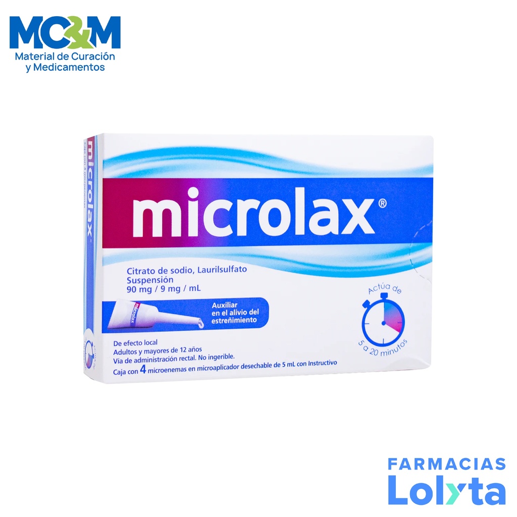 MICROLAX 90/9MG/ML C/4 MICROENEMAS C/5ML CITRATO DE SODIO LAURILSULFATO LAB JANSSEN-CILAG
