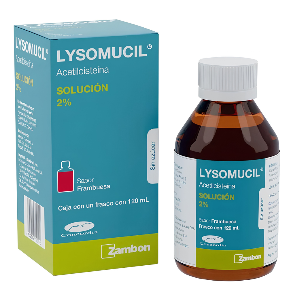 LYSOMUCIL SOL 2% SABOR FRAMBUESA C/120 ML ACETILCISTEINA LAB CONCORDIA