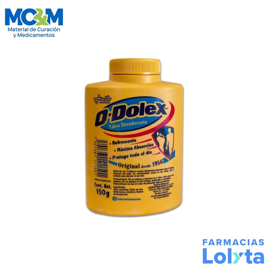 O-DOLEX TALCO DESODORANTE P/PIES AMARILLO C/150 G LAB AVANT