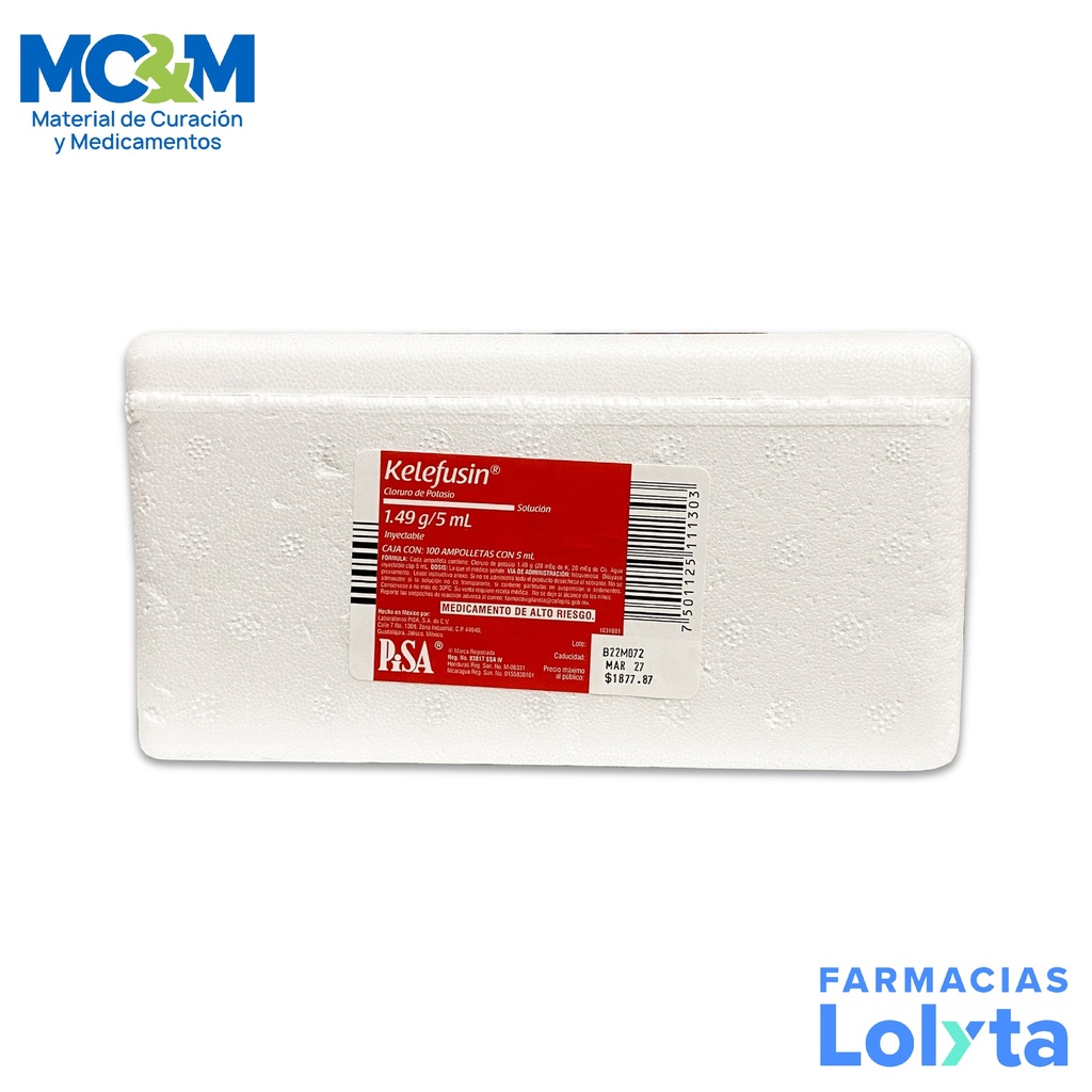 CLORURO DE POTASIO SOL INY 1.49 G/5 ML PIEZA KELEFUSIN LAB PISA