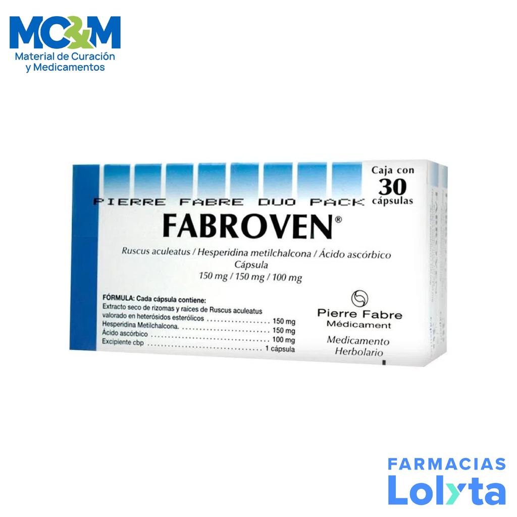 FABROVEN 150/150/100MG C/30 CAP RUSCUS ACULEATUS HESPERIDINA AC ASCORBICO LAB PIERRE FABRE
