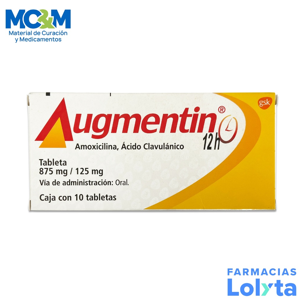 AUGMENTIN 12H 875/125 MG C/10 TAB AMOXICILINA ACIDO CLAVULANICO LAB GSK