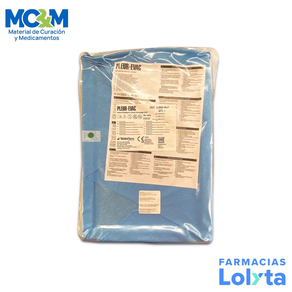 PLEUR-EVAC EQUIPO DE DRENAJE PLEURAL TORACICO ADULTO/PEDIATRICO (SELLO DE AGUA) A-7000-08LF TELEFLEX