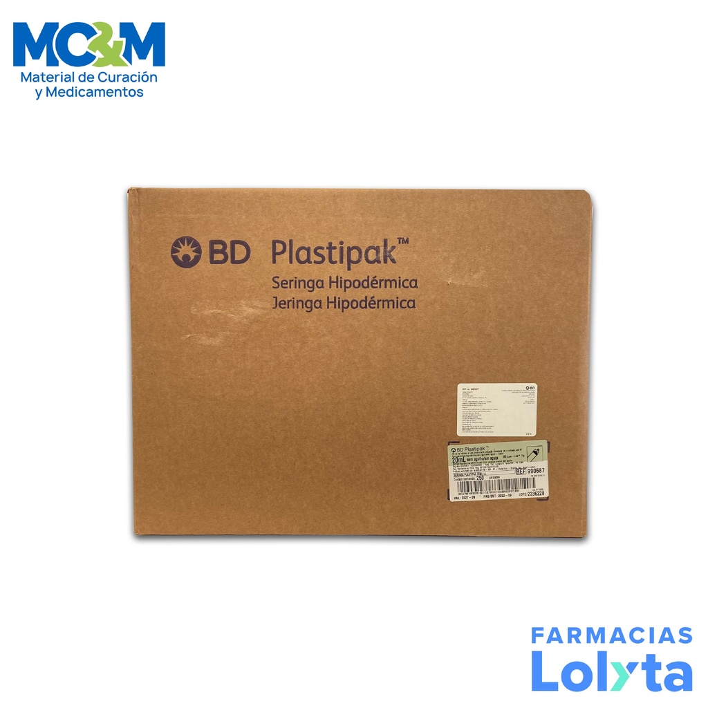 JERINGA 20 ML S/A C/250 PIEZAS PLASTIPAK REF 990687 BD
