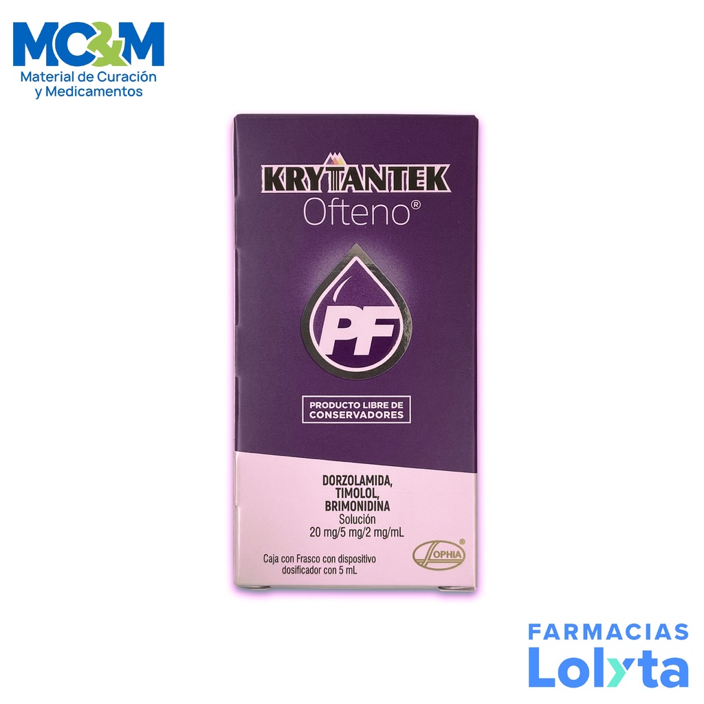 KRYTANTEK OFTENO SOL OFTALMICA 20/5/2 MG/ML FCO GOTERO C/5 ML DORZOLAMIDA TIMOLOL BRIMONIDINA LAB SOPHIA