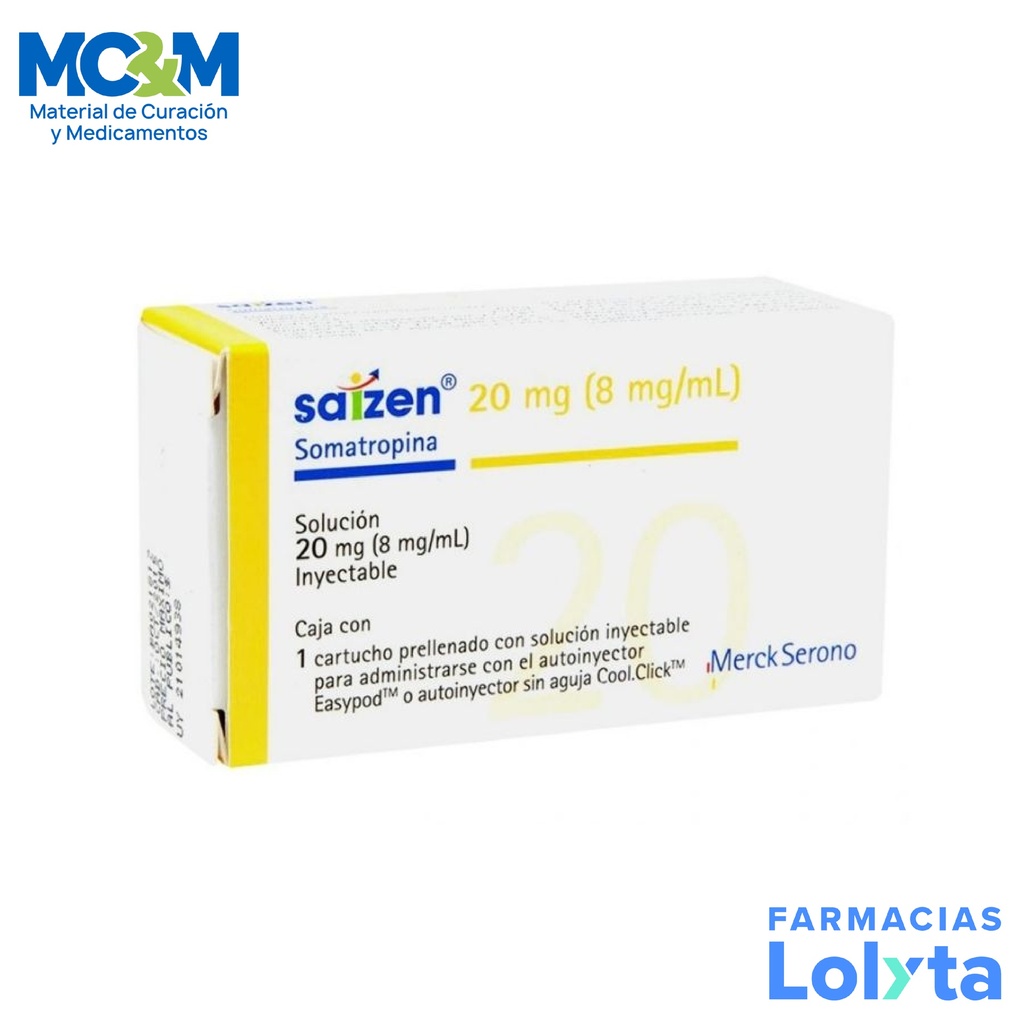 SAIZEN SOL INY 20 MG (8 MG/ML) CARTUCHO PRELLENADO SOMATROPINA LAB MERCK SERONO