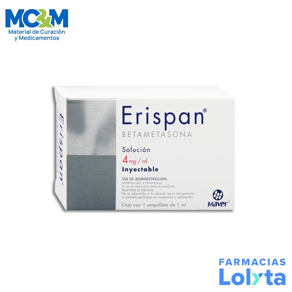 BETAMETASONA SOL INY 4MG/ML C/1ML IM/IV ERISPAN LAB MAVER