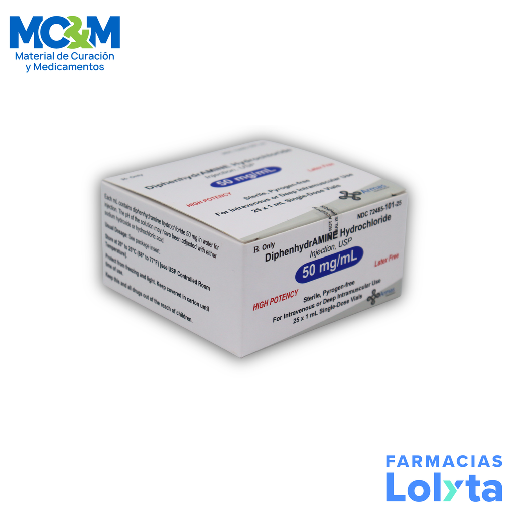 DIFENHIDRAMINA SOL INY 50MG/ML FCO AMPULA C/1 ML IV/IM