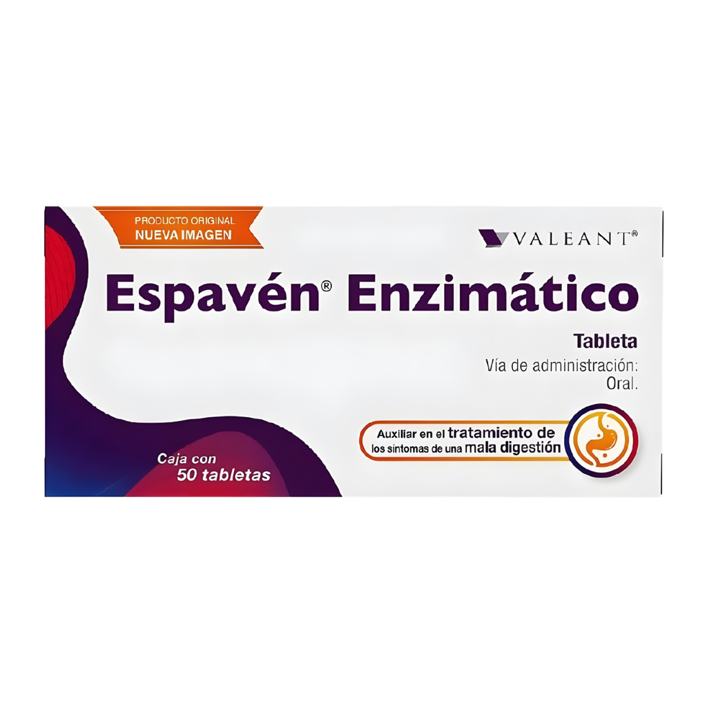 ESPAVEN ENZIMATICO 40/130/25/5 MG C/50 TAB SIMETICONA PANCREATINA EXTRACTO SECO DE BILIS DE BUEY CELULASA LAB VALEANT