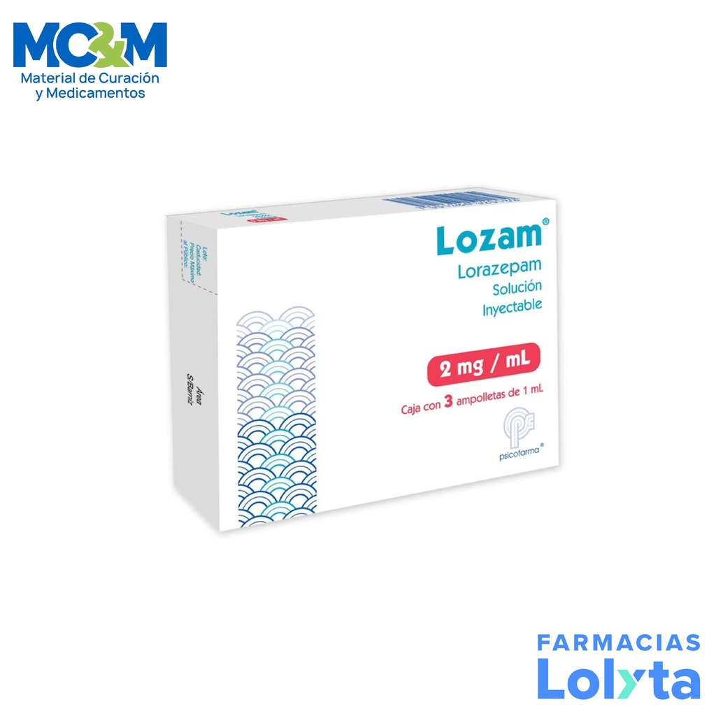 LORAZEPAM SOL INY 2 MG/ML C/3 AMP LOZAM LAB PSICOFARMA GRUPO II