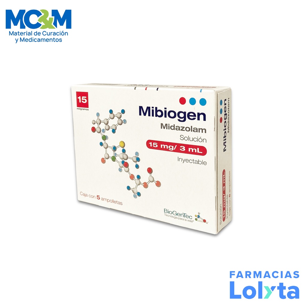 MIDAZOLAM SOL INY 15MG/3ML C/5 AMP MIBIOGEN LAB PSICOFARMA GRUPO II