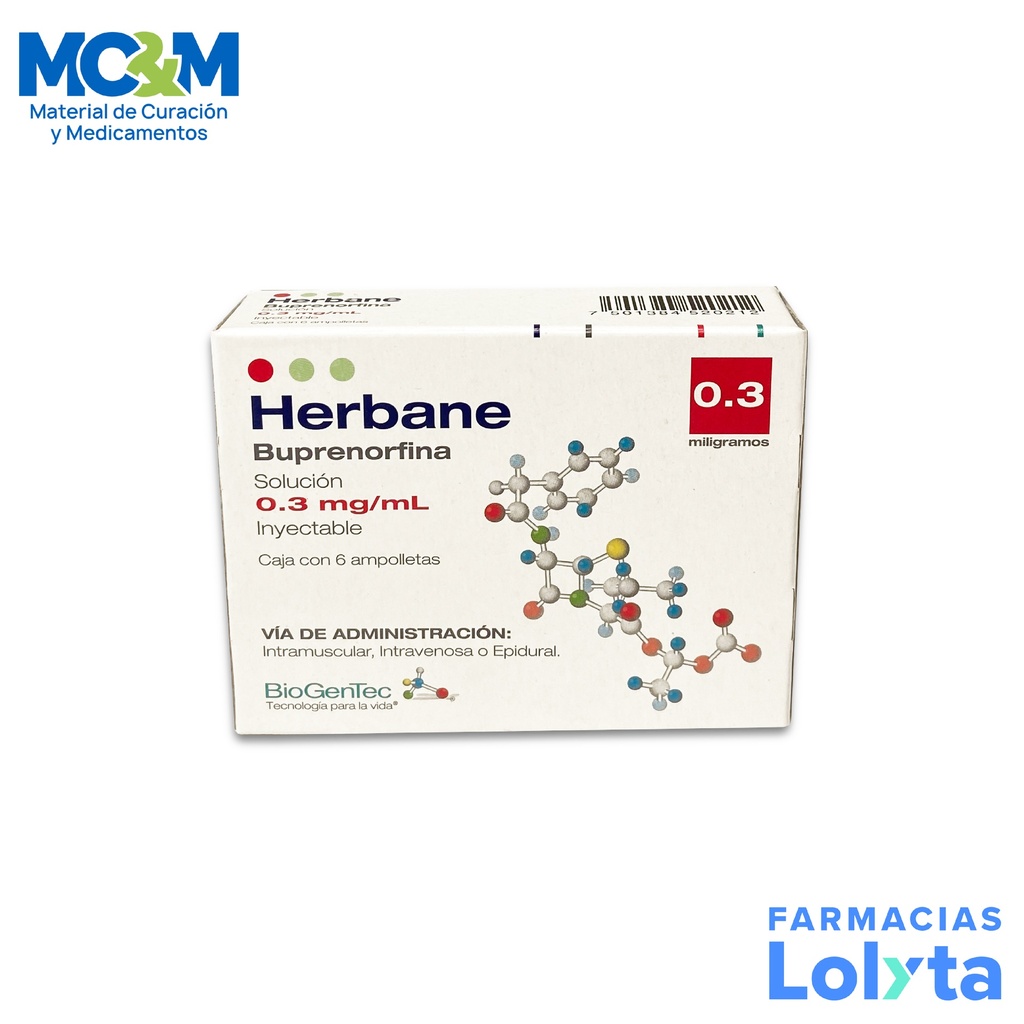 BUPRENORFINA SOL INY 0.3 MG/ML C/6 AMP HERBANE LAB PSICOFARMA GRUPO II