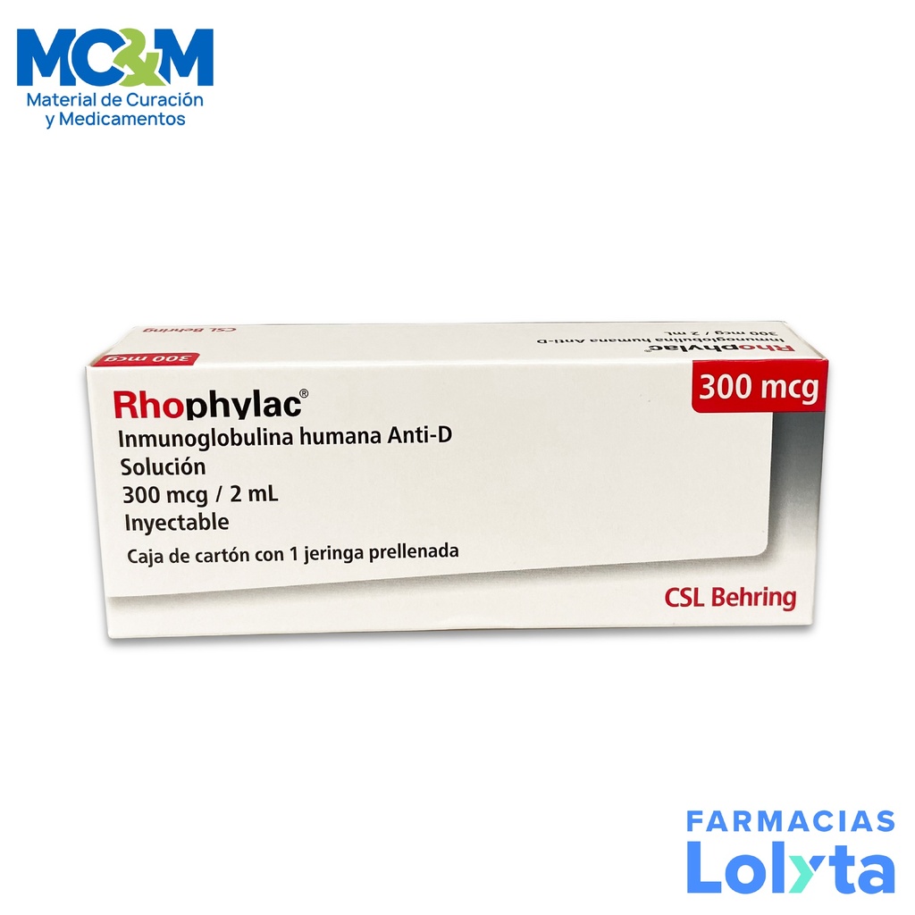 INMUNOGLOBULINA HUMANA ANTI-D SOL INY 300 MCG/2 ML JERINGA PRELLENADA RHOPHYLAC LAB CSL BEHRING (RF)