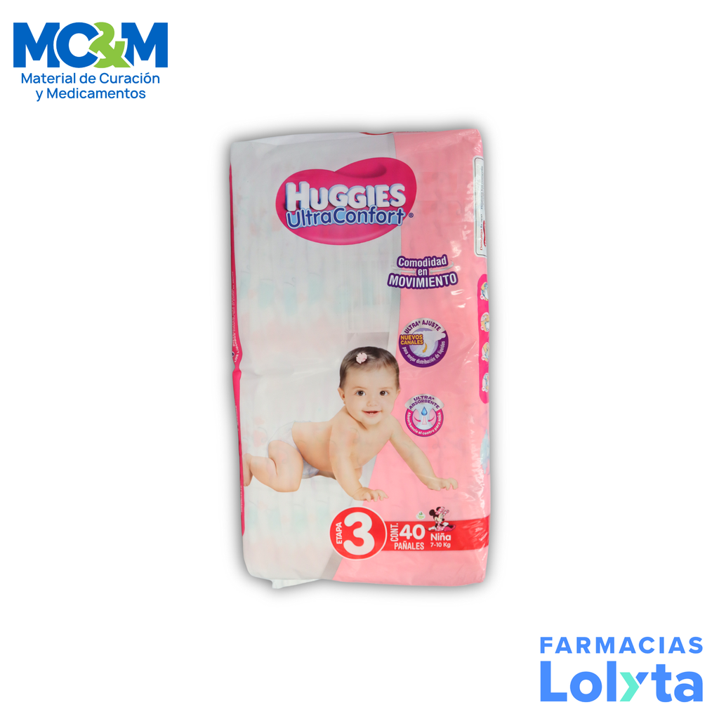 PAÑAL HUGGIES ULTRA CONFORT NIÑA ETAPA 3 C/40 PZAS KIMBERLY CLARK