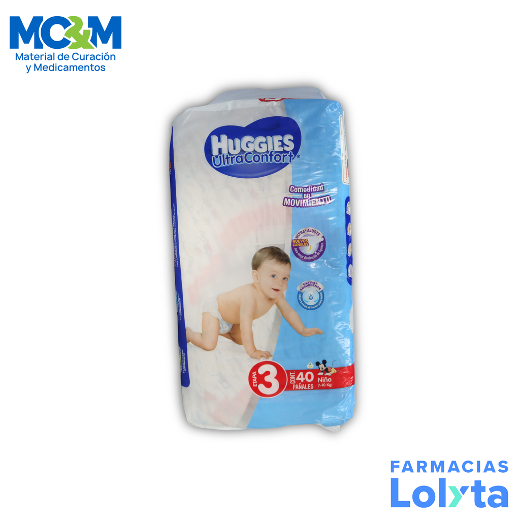 PAÑAL HUGGIES ULTRA CONFORT NIÑO ETAPA 3 C/40 PZAS KIMBERLY CLARK