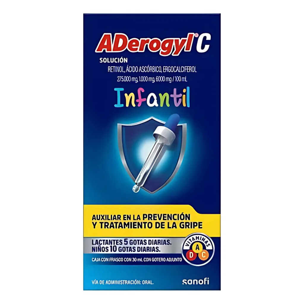 ADEROGYL INFANTIL VITAMINAS A D Y C SOL ORAL C/30 ML RETINOL ACIDO ASCORBICO ERGOCALCIFEROL LAB SANOFI