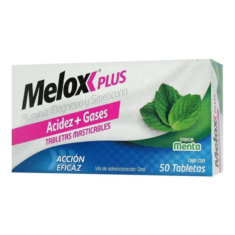 MELOX PLUS 200/200/25 MG C/50 TAB MASTICABLES SABOR MENTA ALUMINIO MAGNESIO SIMETICONA