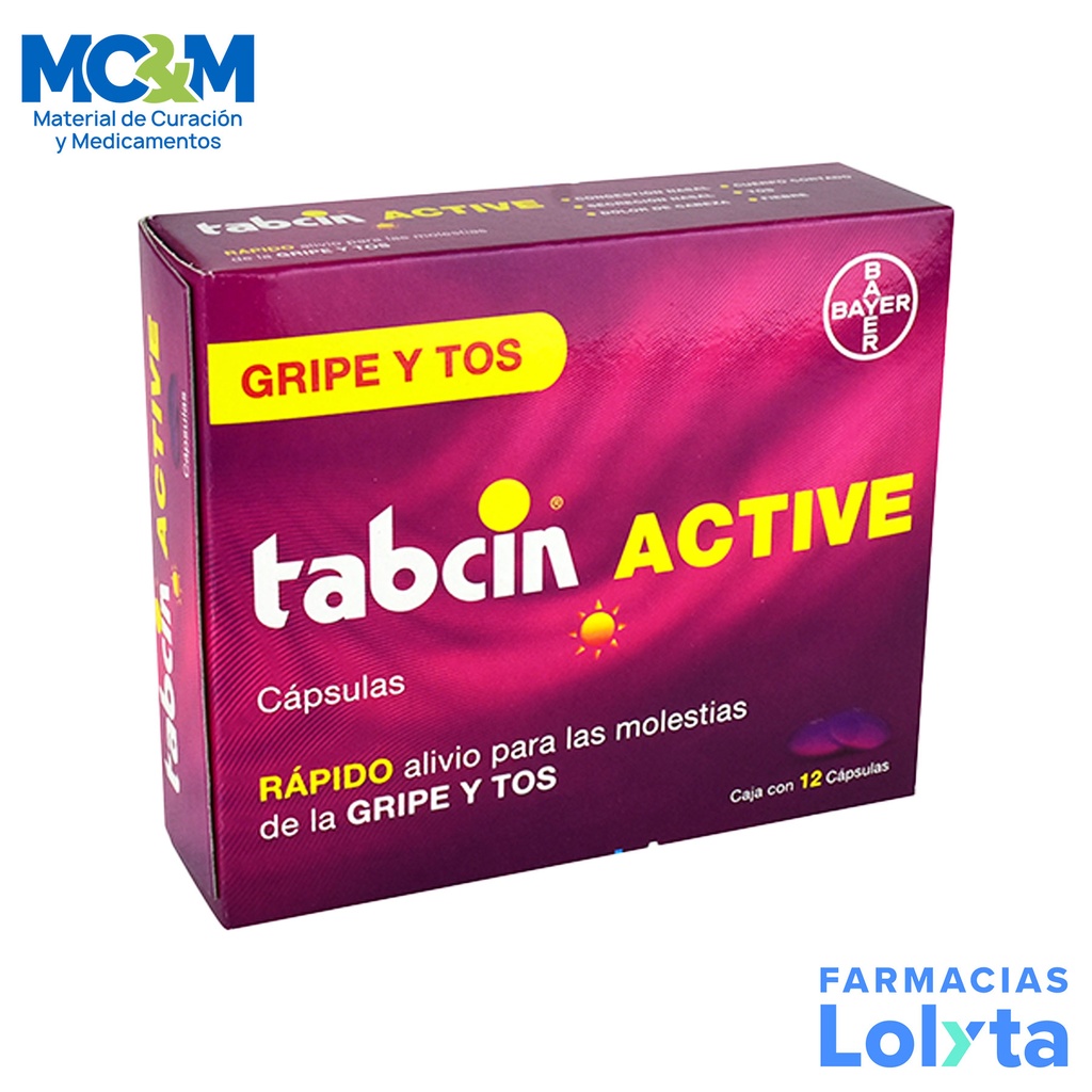 TABCIN ACTIVE 325/10/5/2 MG C/12 CAP PARACETAMOL DEXTROMETORFANO FENILEFRINA CLORFENAMINA LAB BAYER