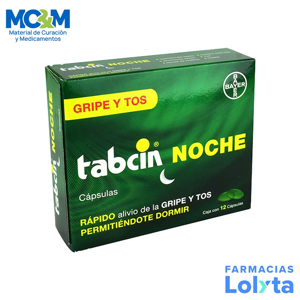 TABCIN NOCHE 325/10/6.25/5 MG C/12 CAP PARACETAMOL DEXTROMETORFANO DOXILAMINA FENILEFRINA LAB BAYER
