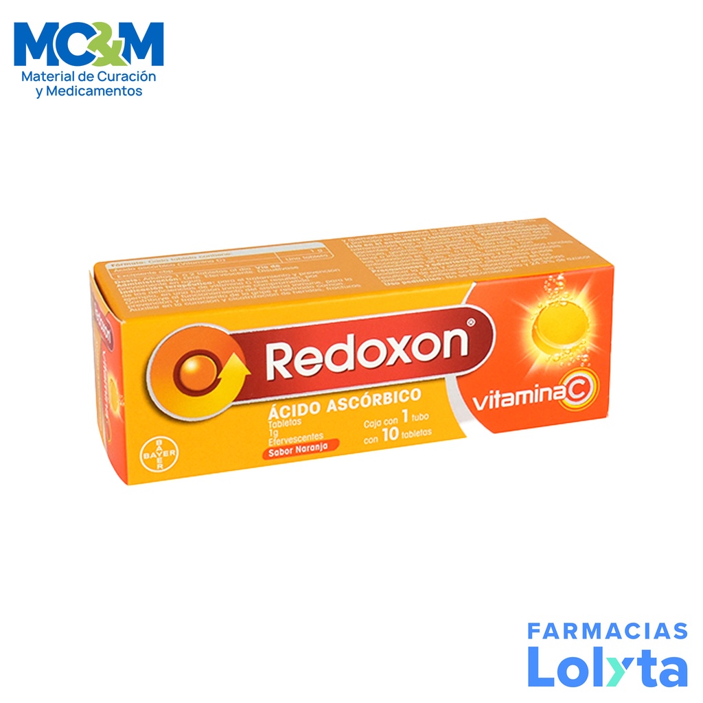 REDOXON 1 G C/10 TAB EFERVESCENTES SABOR NARANJA ACIDO ASCORBICO LAB BAYER