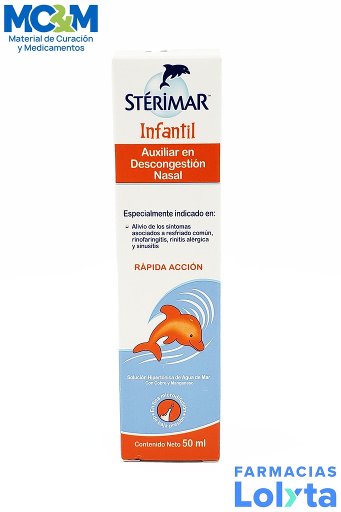 STERIMAR INFANTIL SOL HIPERTONICA NASAL C/50 ML AGUA DE MAR COBRE Y MANGANESO LAB CHURCH&DWIGHT