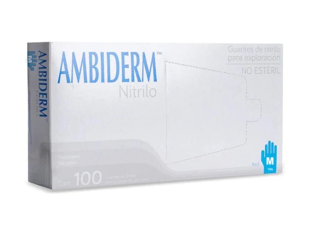 GUANTE NITRILO NO ESTERIL C/100 PZAS MEDIANO AZUL ROYAL AMBIDERM