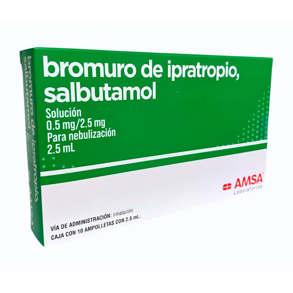 BROMURO DE IPRATROPIO SALBUTAMOL SOL P/NEBULIZAR 0.5/2.5 MG/2.5 ML C/10 AMP LAB AMSA (COMBIVENT)