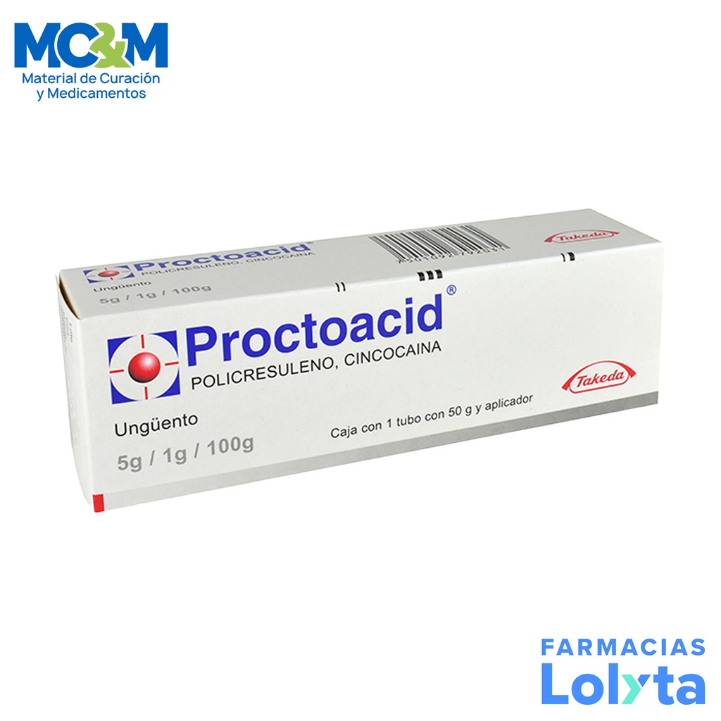 PROCTOACID UNGUENTO 5G/1G/100G C/50 G POLICRESULENO CINCOCAINA LAB TAKEDA