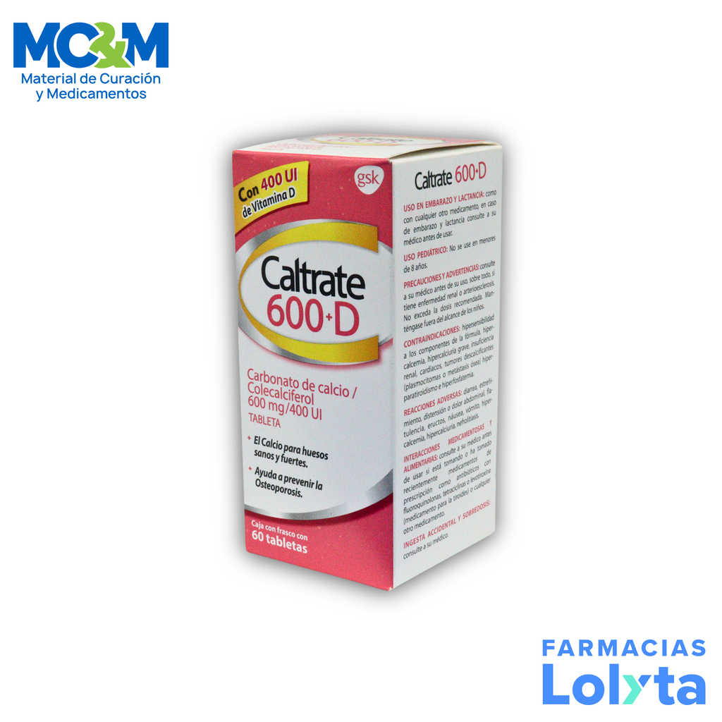 CALTRATE 600+D 600 MG/400 UI C/60 TAB CARBONATO DE CALCIO COLECALCIFEROL LAB GSK