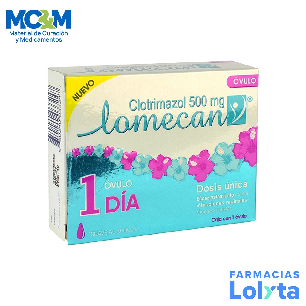 LOMECAN 500 MG CLOTRIMAZOL C/1 OVULO LAB GENOMMA