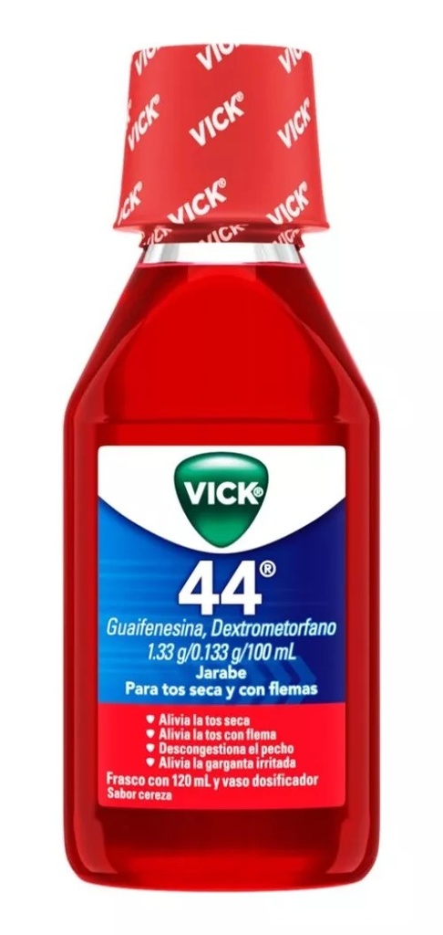 VICK 44 JARABE 1.33/0.133 G/100 ML C/120 ML SABOR CEREZA DEXTROMETORFANO GUAIFENESINA LAB P&G