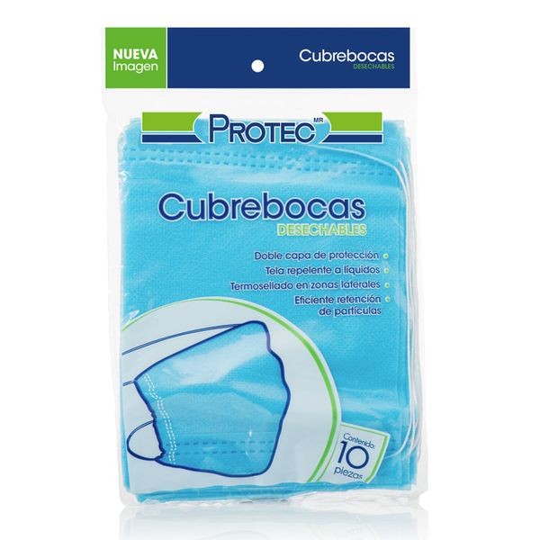 CUBREBOCAS DESECHABLE C/10 PZAS AZUL NO ESTERIL PROTEC DEGASA