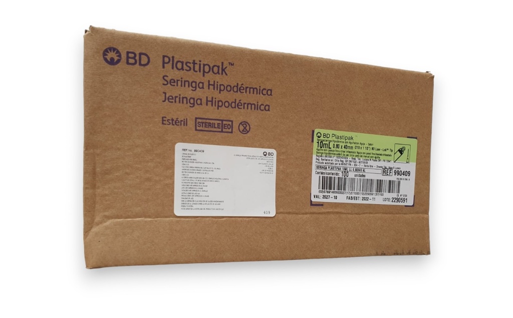 JERINGA 10 ML C/A 21X40 C/100 PZAS VERDE PLASTIPAK REF 990409 BD