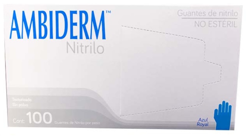 GUANTE NITRILO NO ESTERIL C/100 PZAS GRANDE AZUL COBALTO AMBIDERM