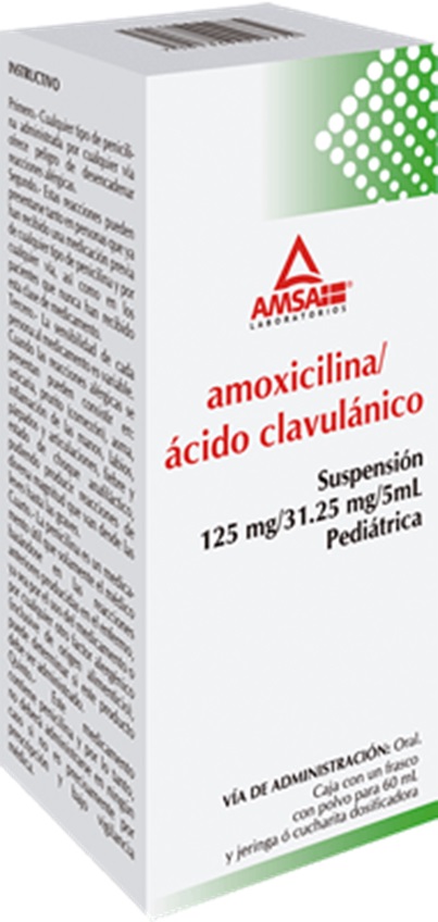 AMOXICILINA ACIDO CLAVULANICO SUSPENSION PEDIATRICA 125/31.25 MG/5ML FCO C/60 ML LAB AMSA