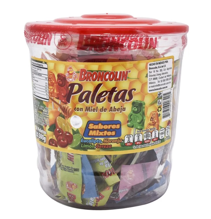 PALETAS BRONCOLIN C/50 PZAS MIEL DE ABEJA SABORES MIXTOS