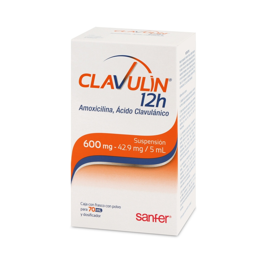 CLAVULIN 12 H SUSPENSION 600/42.9 MG/5 ML FCO C/70 ML AMOXICILINA ACIDO CLAVULANICO LAB SANFER