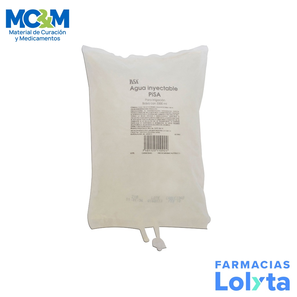 AGUA INYECTABLE PARA IRRIGACION 3000 ML BOLSA REF 4000261 LAB PISA