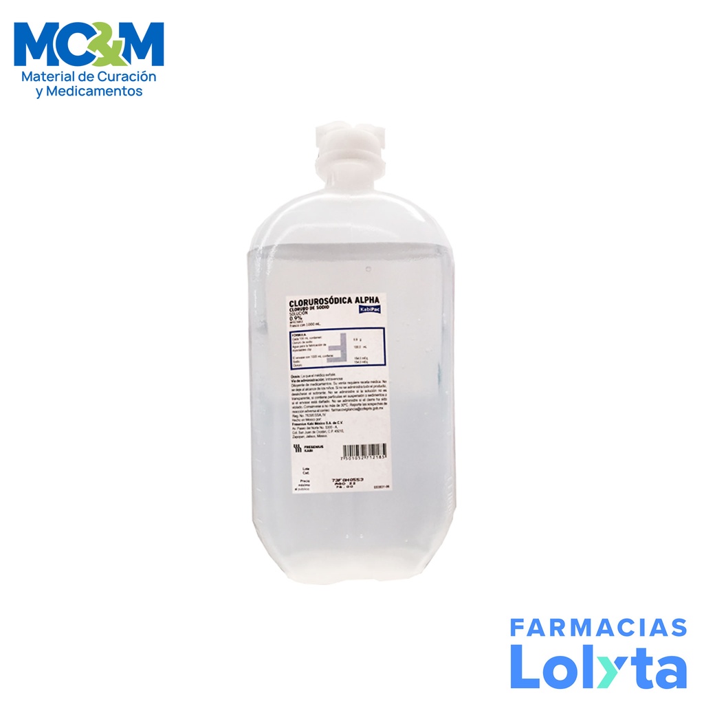 CLORURO DE SODIO 0.9% SOL INY 1000 ML CLORUROSODICA ALPHA LAB FRESENIUS (FISIOLOGICA)