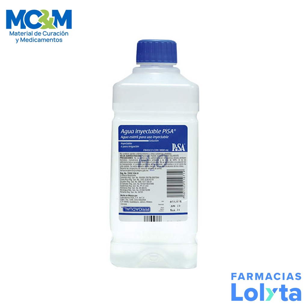 AGUA INYECTABLE ESTERIL 1000 ML INYECTABLE O IRRIGACION LAB PISA
