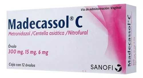 MADECASSOL C 300/15/6 MG C/12 OVULOS METRONIDAZOL CENTELLA ASIATICA NITROFURAL LAB SANOFI AVENTIS
