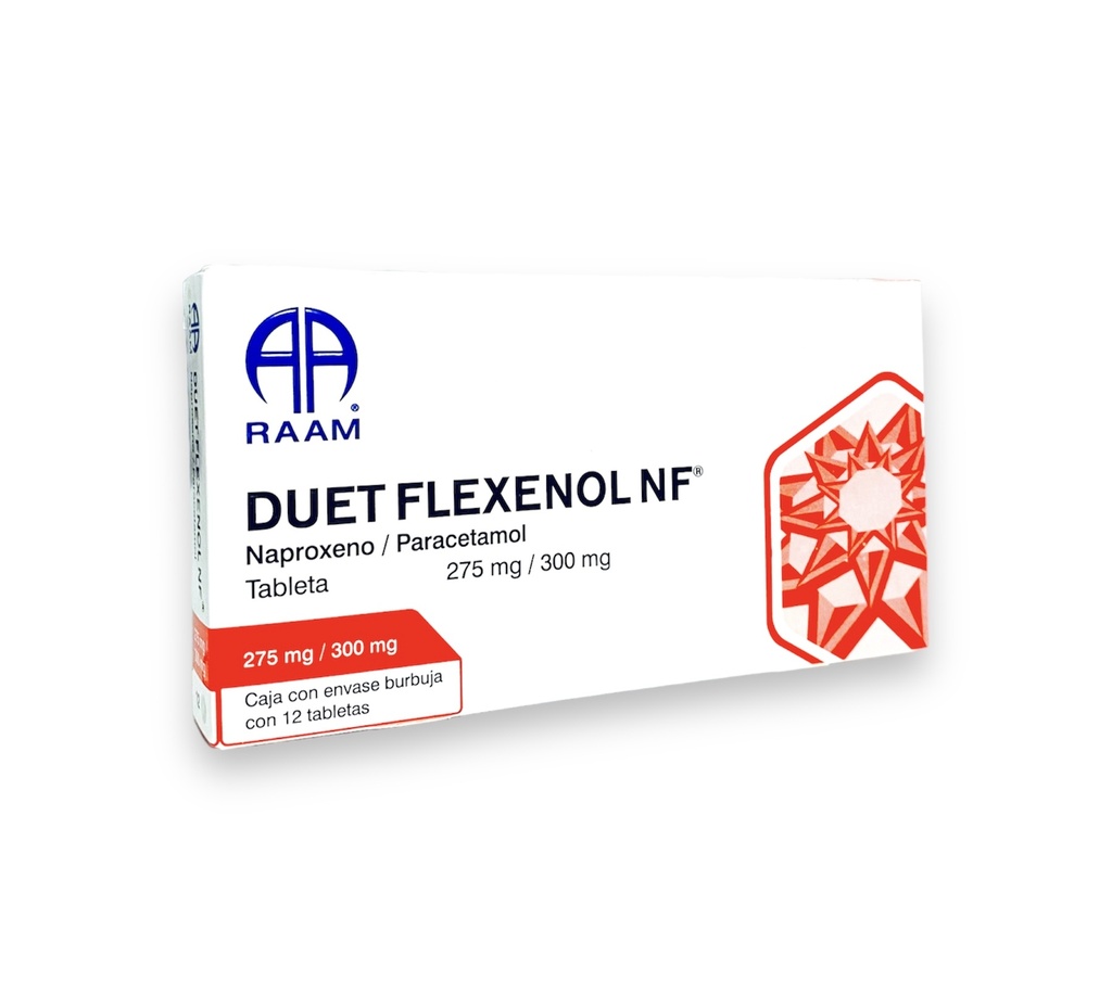 NAPROXENO PARACETAMOL 275/300MG C/12 TAB DUET FLEXENOL NF LAB RAAM