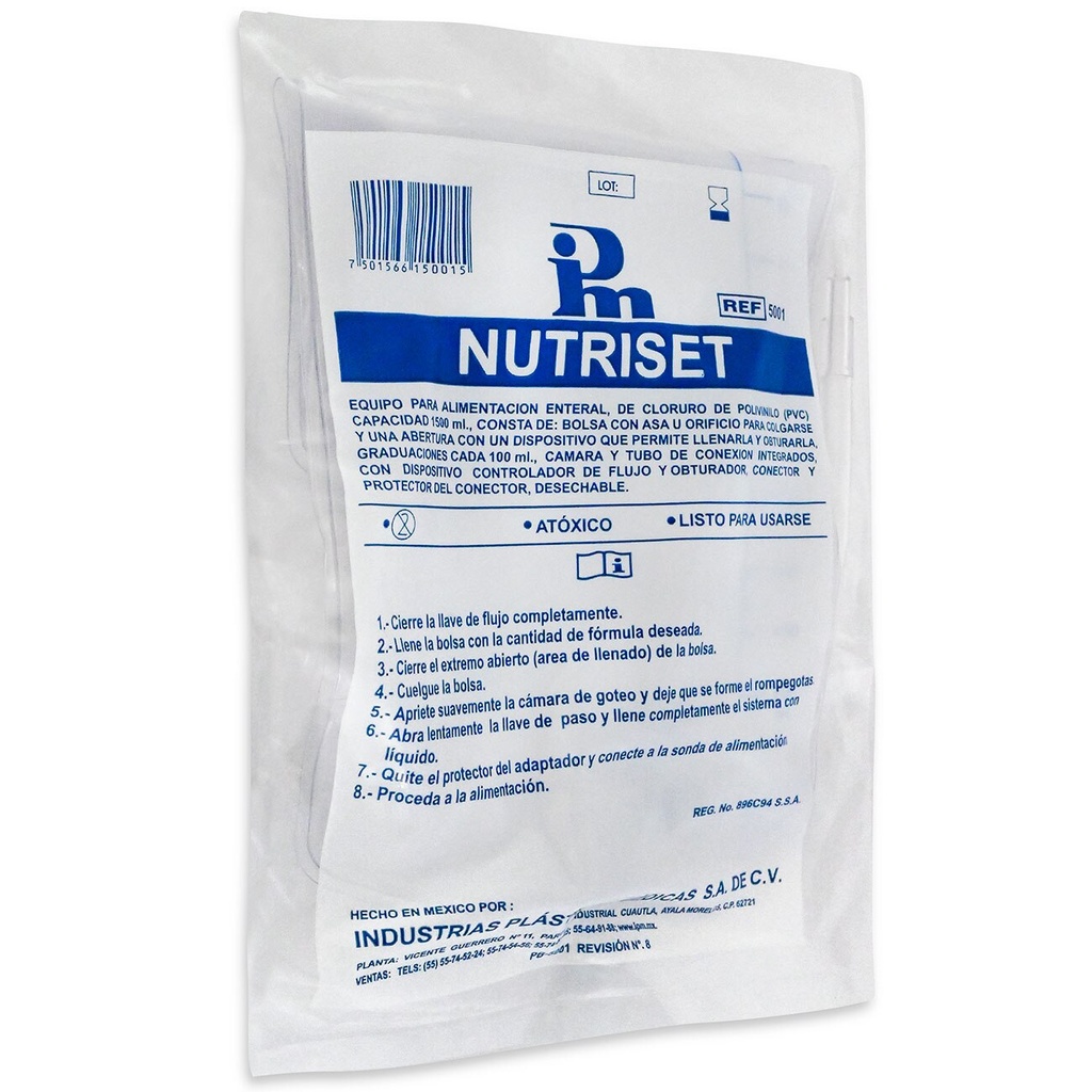 BOLSA PARA ALIMENTACION ENTERAL PVC 1500 ML NUTRISET REF 5001 IPM