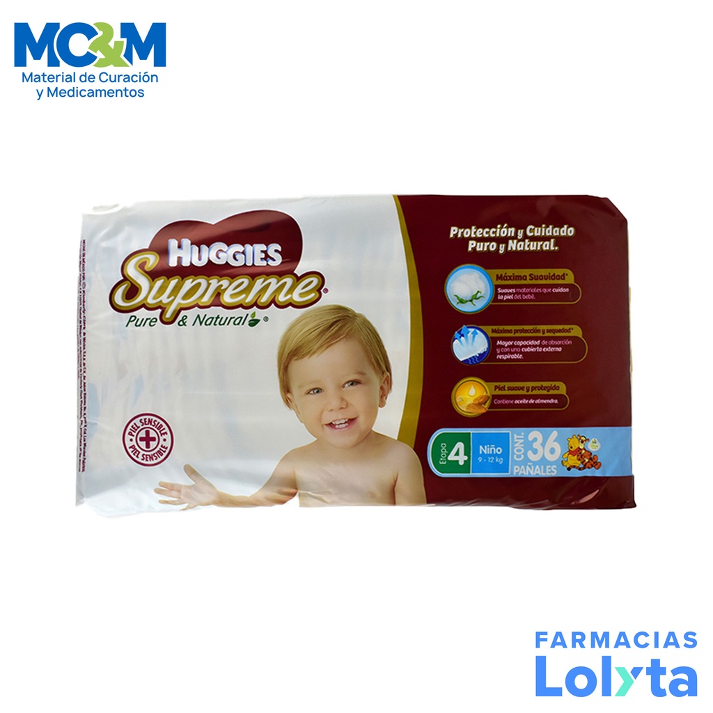 PAÑAL HUGGIES SUPREME ETAPA 4 C/36 PZAS UNISEX KIMBERLY CLARK