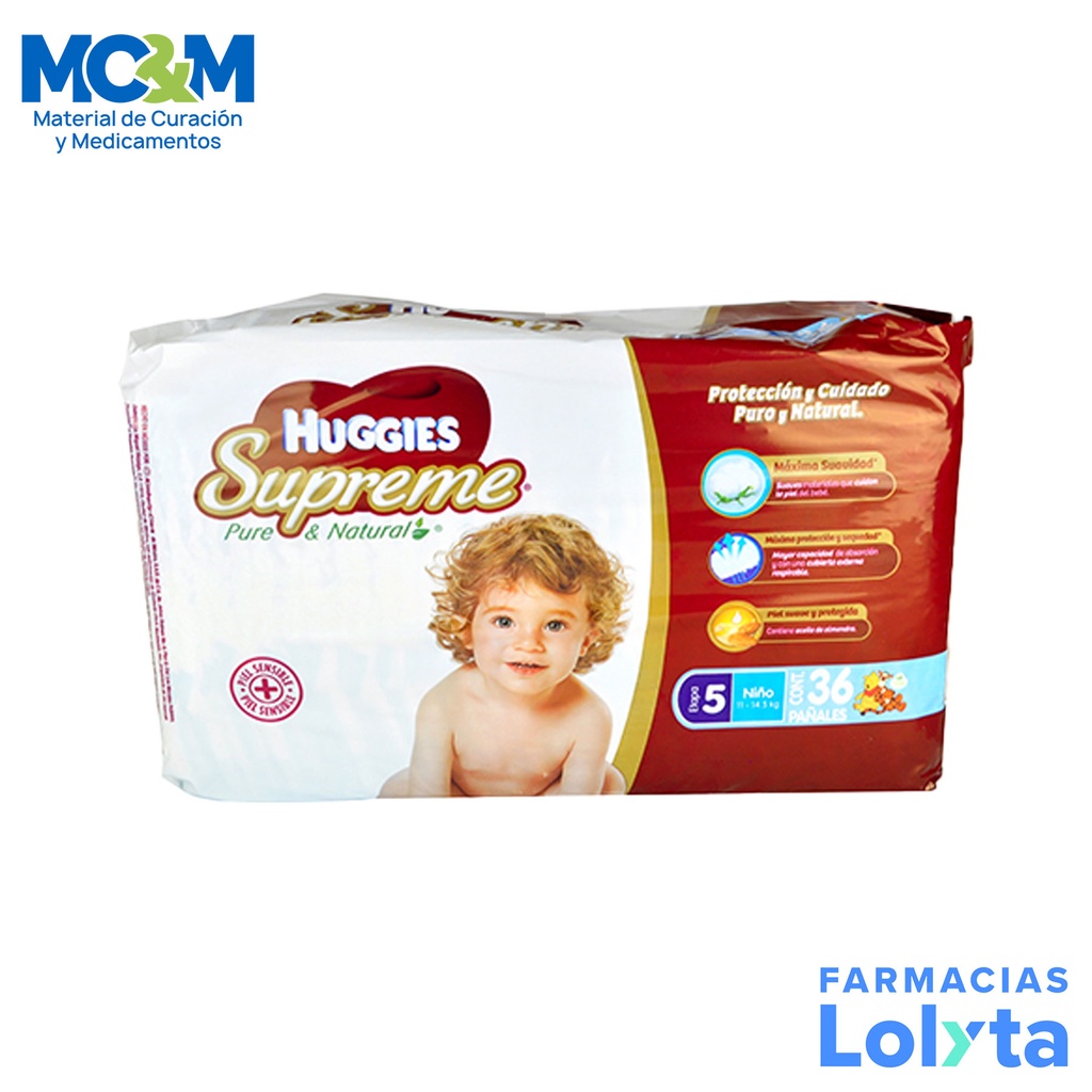PAÑAL HUGGIES SUPREME ETAPA 5 C/36 PZAS UNISEX KIMBERLY CLARK