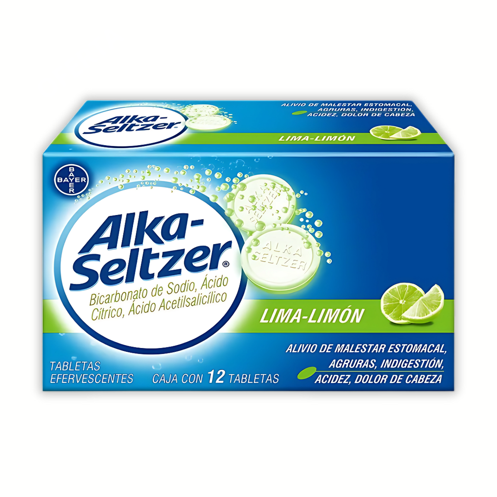 ALKA-SELTZER LIMA LIMON 1.7/1/0.325 G C/12 TAB EFERVESCENTE BICARBONATO DE SODIO ACIDO CITRICO ACIDO ACETILSALICILICO LAB BAYER
