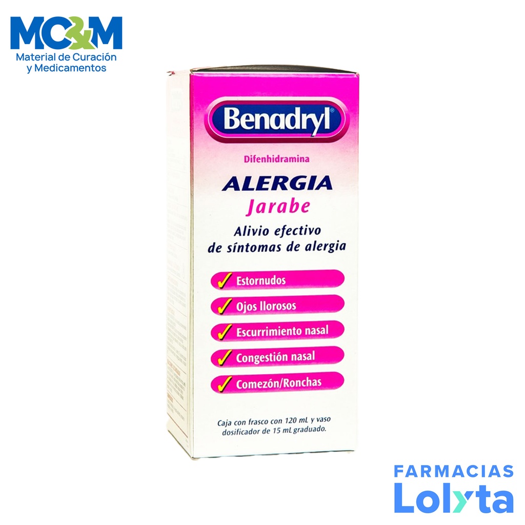 BENADRYL ALERGIA JARABE 250 MG/100 ML C/120 ML DIFENHIDRAMINA LAB JOHNSON&JOHNSON